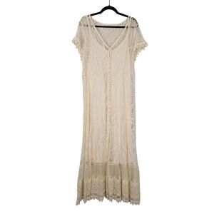 Torrid Dress Womens 2X Cream Lace Maxi Short Sleeve Button Front Boho Formal